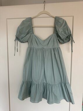 Olivaceous Puff Sleeve Mini Dress in Sage Green